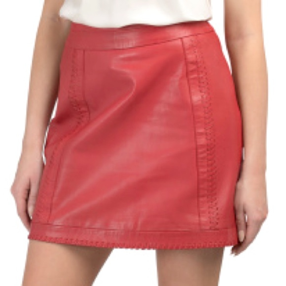 NWT BOD & CHRISTENSEN CEYENNE SPICEY RED LEATHER LINED MINI SKIRT SZ XL